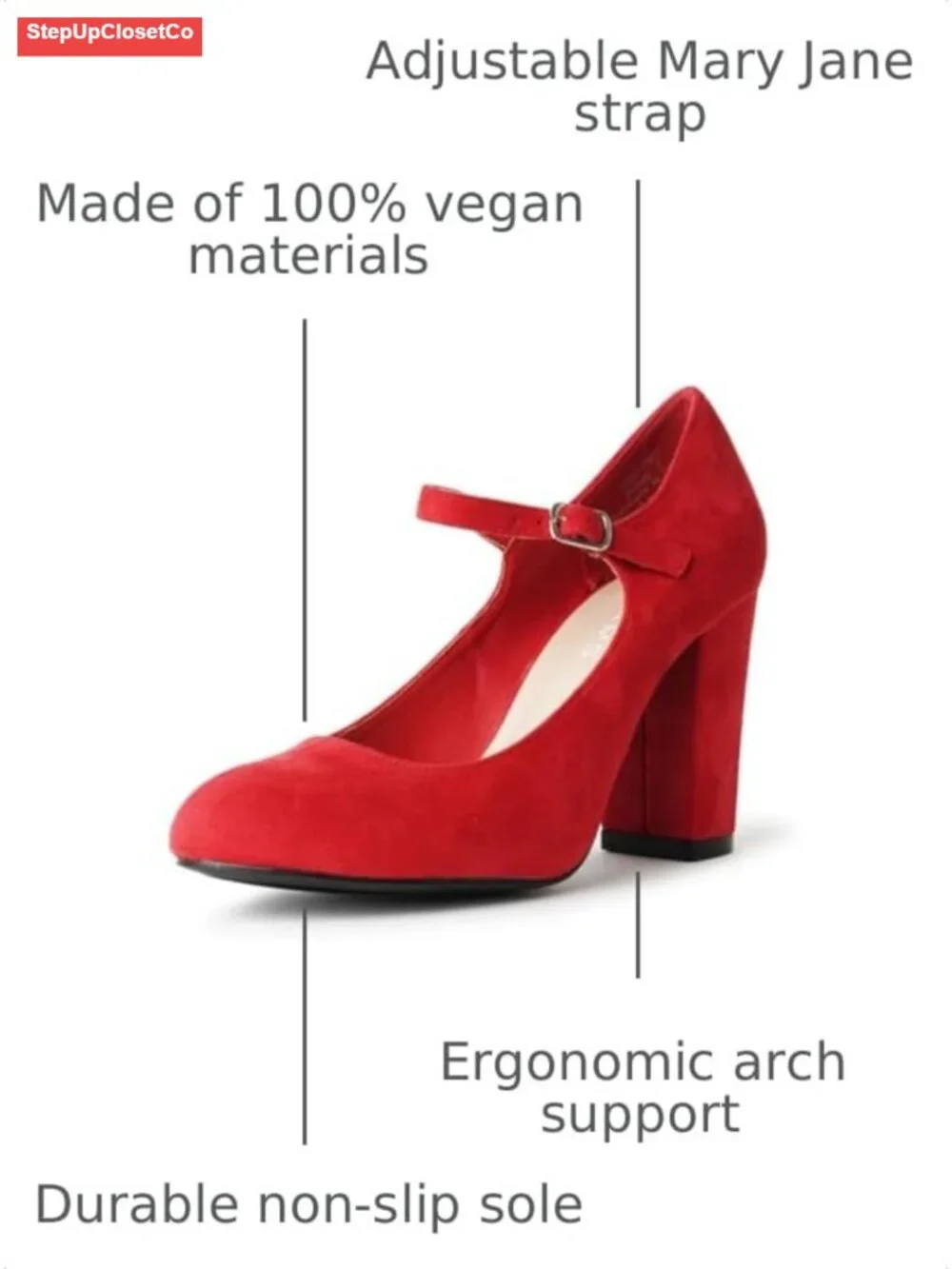 Round Toe Chunky High Heel Mary Jane Pumps Block Heel Women's Shoes